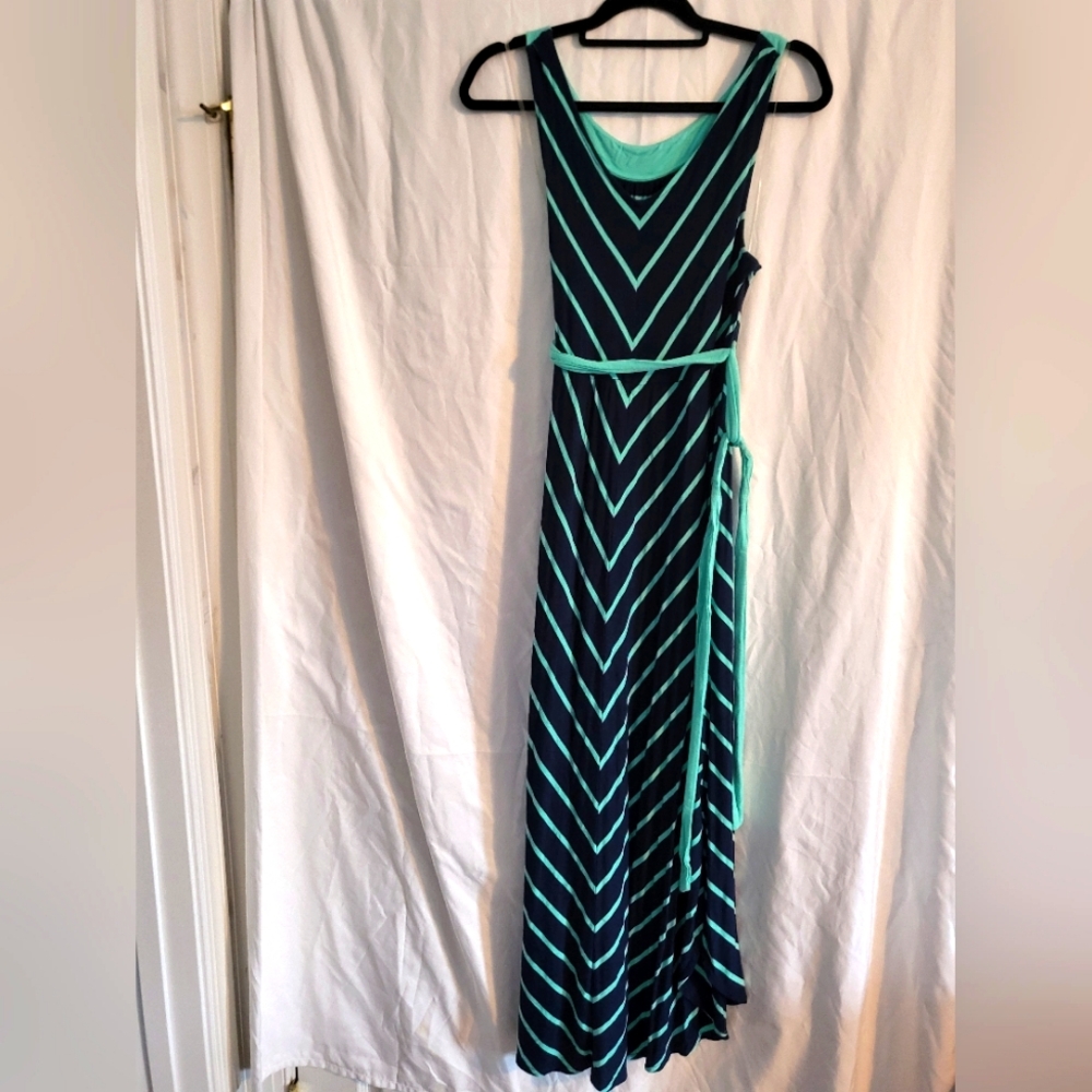 Blue/teal maternity dress w/ stripes
